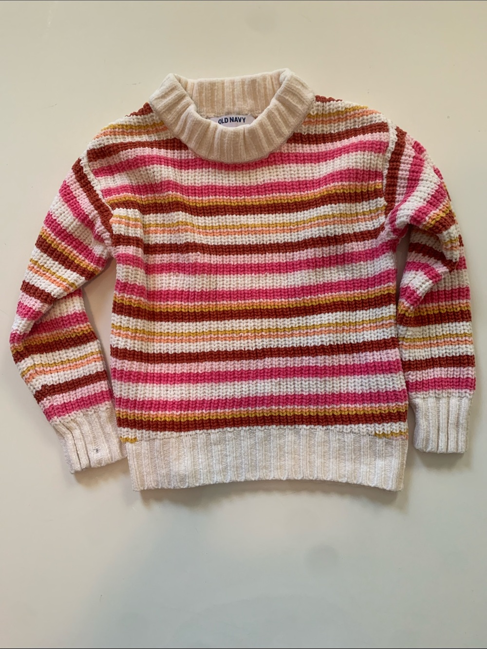 Old Navy Cream, Pink, Mustard & Brown Striped Turtleneck Sweater Size 5T